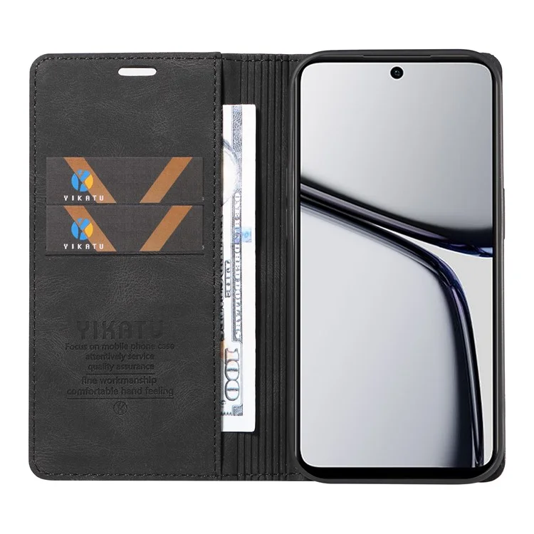 YIKATU YK-004 Per Realme C65 4G Custodia Pelle Sensazione Touch TPU Guscio Antiurto Folio Cover Telefono - Nero