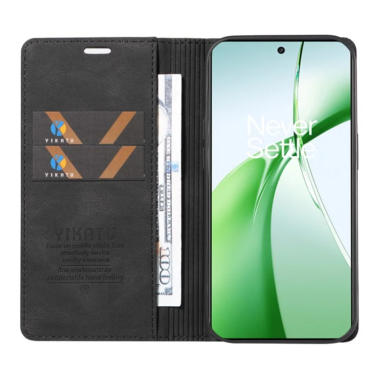 YIKATU YK-004 Pour OnePlus Nord CE4 5G Étui en cuir PU Fentes pour cartes Étui de téléphone portefeuille - Noir