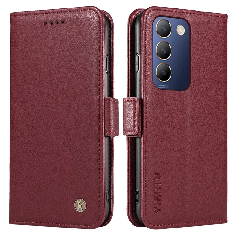 YIKATU YK-003 For vivo V40 SE 5G / Y100 5G (Indonesia) / Y200e 5G / V30 Lite 5 Case Leather Phone Cover All-Round Protection - Wine Red