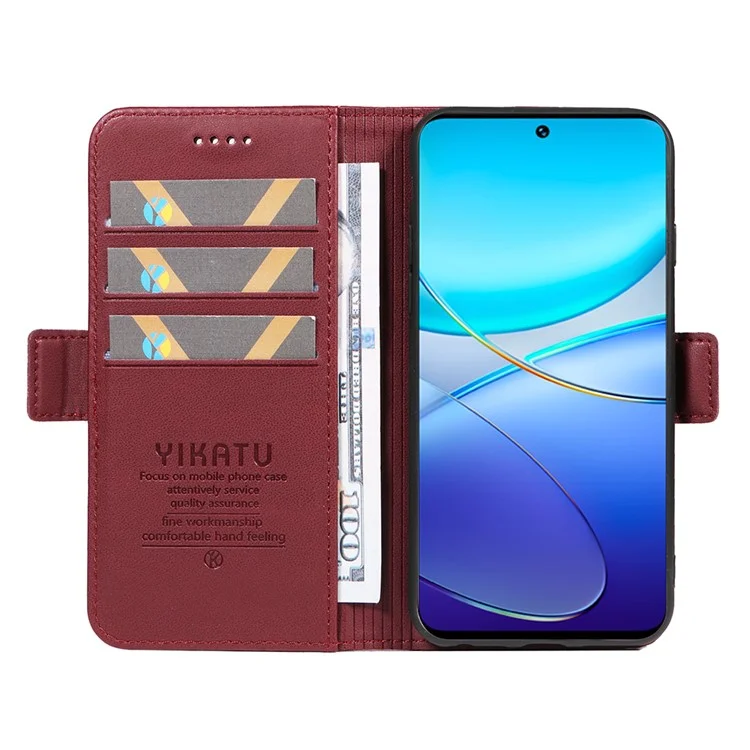YIKATU YK-003 For vivo V40 SE 5G / Y100 5G (Indonesia) / Y200e 5G / V30 Lite 5 Case Leather Phone Cover All-Round Protection - Wine Red