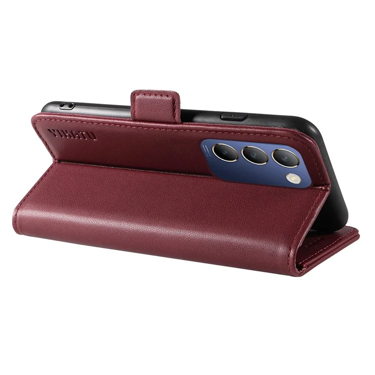 YIKATU YK-003 For vivo V40 SE 5G / Y100 5G (Indonesia) / Y200e 5G / V30 Lite 5 Case Leather Phone Cover All-Round Protection - Wine Red