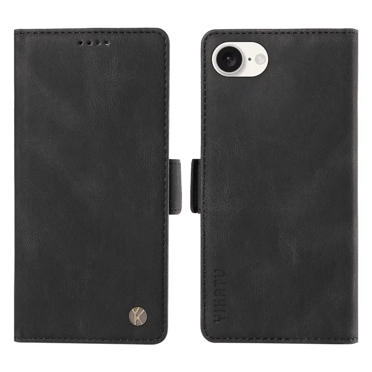 YIKATU YK-005 For iPhone 16e Case Skin-Touch Leather Stand Card Slots Phone Cover - Black