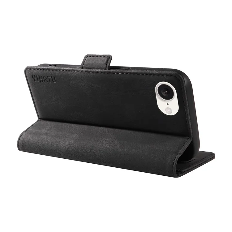 YIKATU YK-005 For iPhone 16e Case Skin-Touch Leather Stand Card Slots Phone Cover - Black