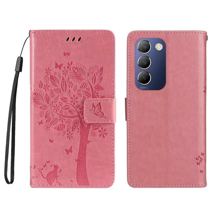 For vivo V40 SE 5G / Y100 5G (Indonesia) / Y200e 5G / V30 Lite 5G (India) Case Leather Phone Wallet Cover - Pink