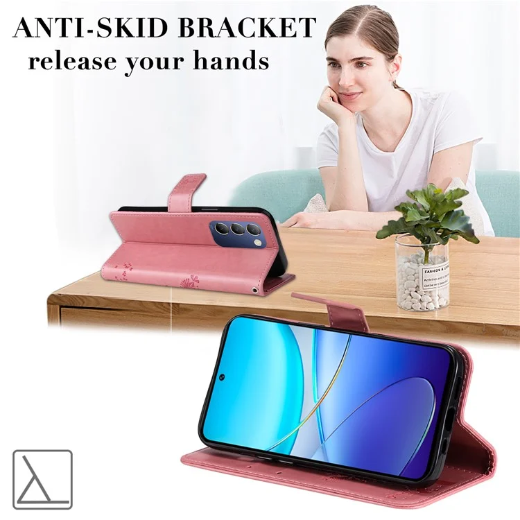 For vivo V40 SE 5G / Y100 5G (Indonesia) / Y200e 5G / V30 Lite 5G (India) Case Leather Phone Wallet Cover - Pink