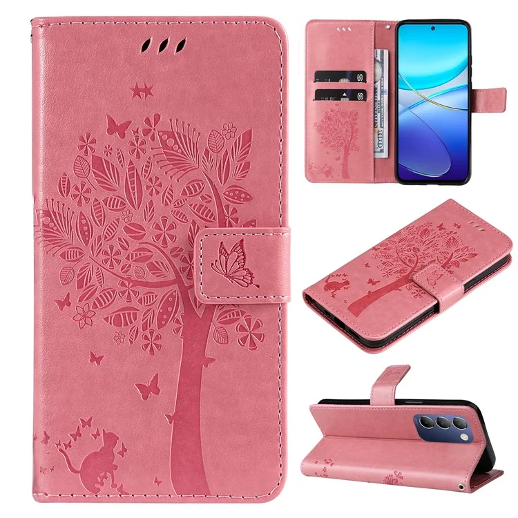 For vivo V40 SE 5G / Y100 5G (Indonesia) / Y200e 5G / V30 Lite 5G (India) Case Leather Phone Wallet Cover - Pink