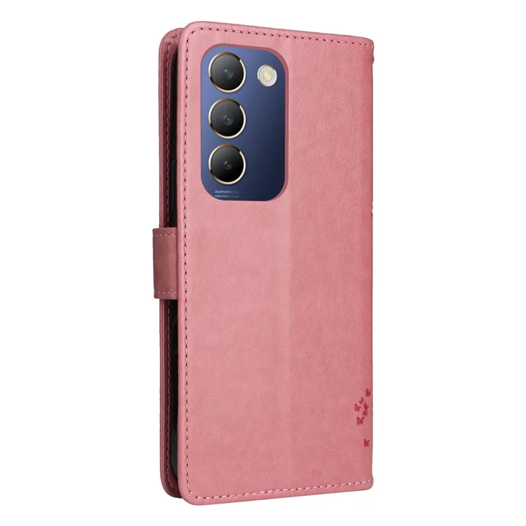 For vivo V40 SE 5G / Y100 5G (Indonesia) / Y200e 5G / V30 Lite 5G (India) Case Leather Phone Wallet Cover - Pink