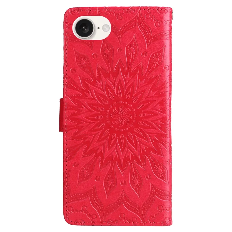 KT Imprinting Flower Series-1 Funda para iPhone SE (2024) Carcasa Protectora de Cuero PU con Billetera y Soporte - Rojo 