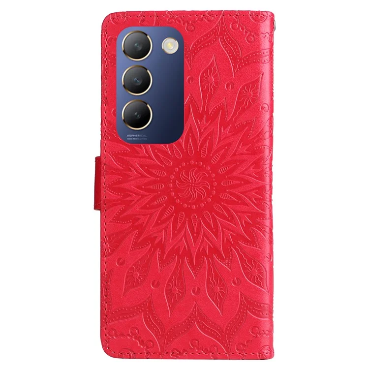 KT Imprinting Flower Series-1 Para vivo V40 SE 5G / Y100 5G (Indonésia) / Y200e 5G / V30 Lite 5G (Índia) Capa de Telefone de Couro - Vermelho