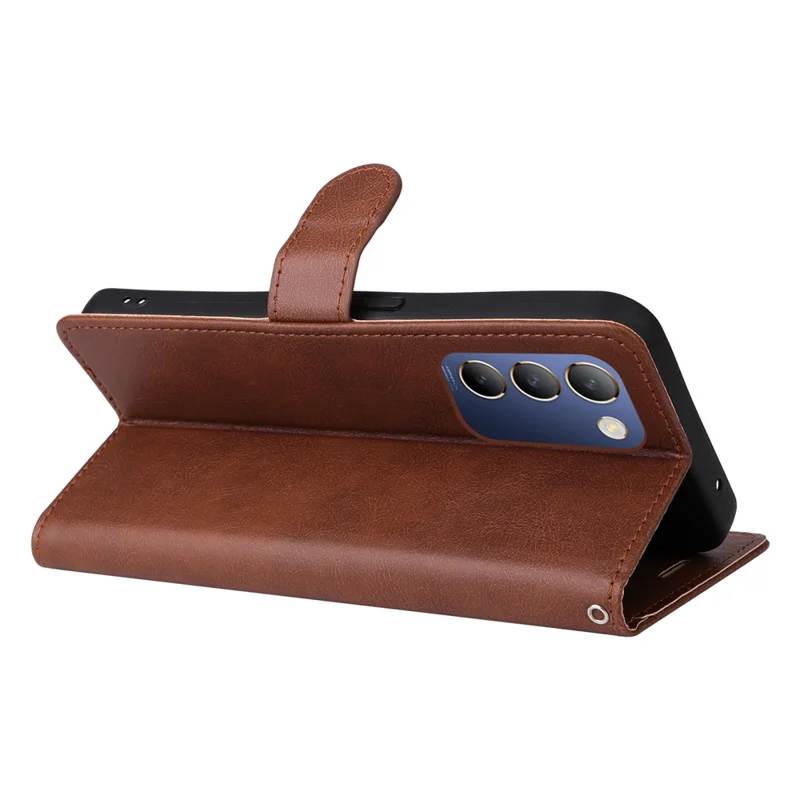 KT Leather Series-2 per vivo V40 SE 5G / Y100 5G (Indonesia) / Y200e 5G / V30 Lite 5G (India) Custodia in Pelle PU Portafoglio Flip Cover - Marrone