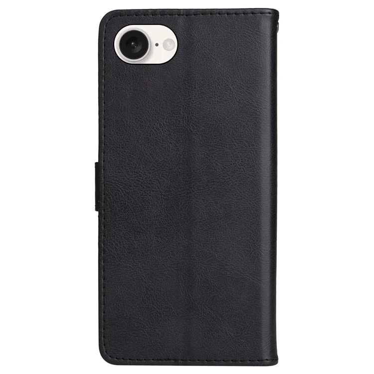 For iPhone 16e Case Solid Color Leather Mobile Cover Wallet Stand with Strap - Black