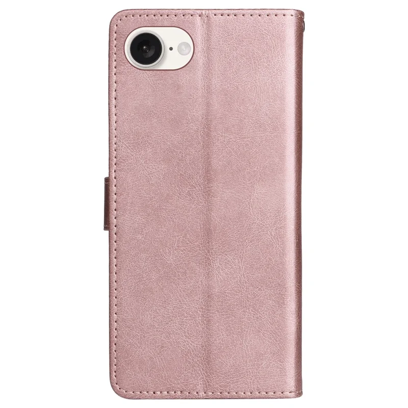 For iPhone 16e Case Effen Kleur Leren Mobiel Cover Portemonnee Stand met Strap - Roségoud