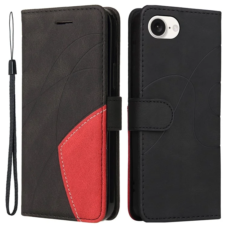 KT Leather Series-1 per iPhone SE (2024) Custodia del telefono Wallet Custodia in pelle Dual Color Splicing - Nero