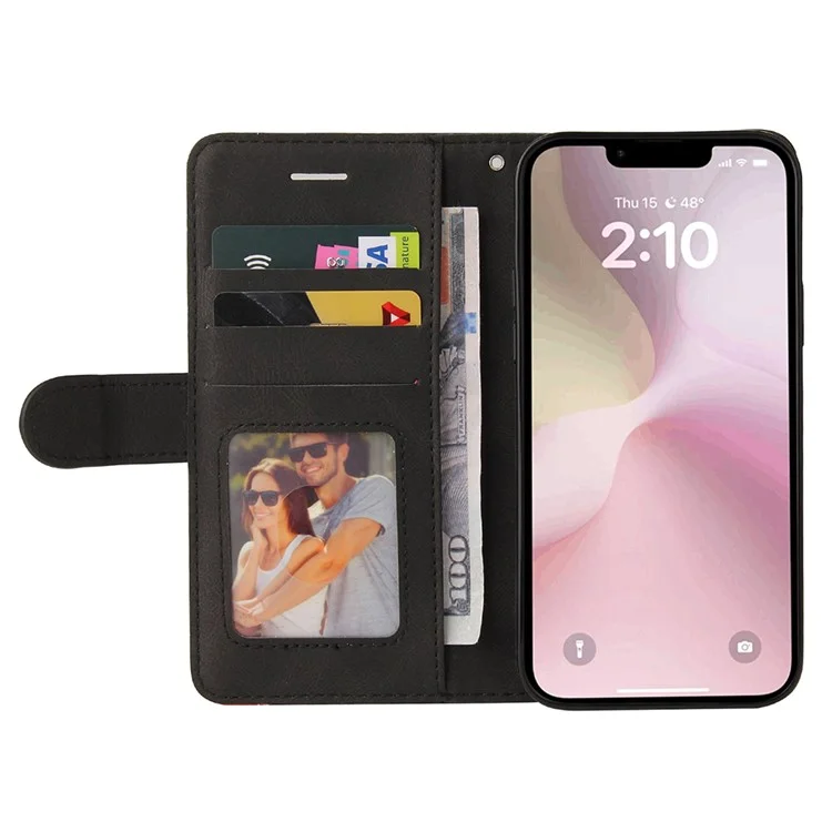 KT Leather Series-1 per iPhone SE (2024) Custodia del telefono Wallet Custodia in pelle Dual Color Splicing - Nero
