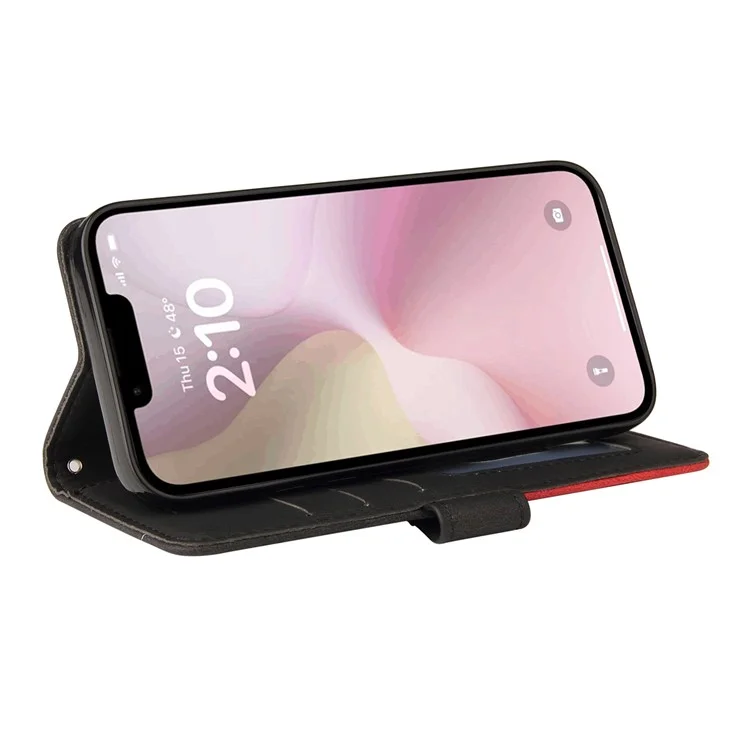 KT Leather Series-1 per iPhone SE (2024) Custodia del telefono Wallet Custodia in pelle Dual Color Splicing - Nero
