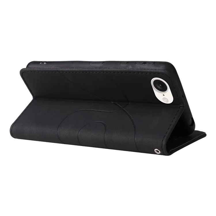 KT Leather Series-1 per iPhone SE (2024) Custodia del telefono Wallet Custodia in pelle Dual Color Splicing - Nero