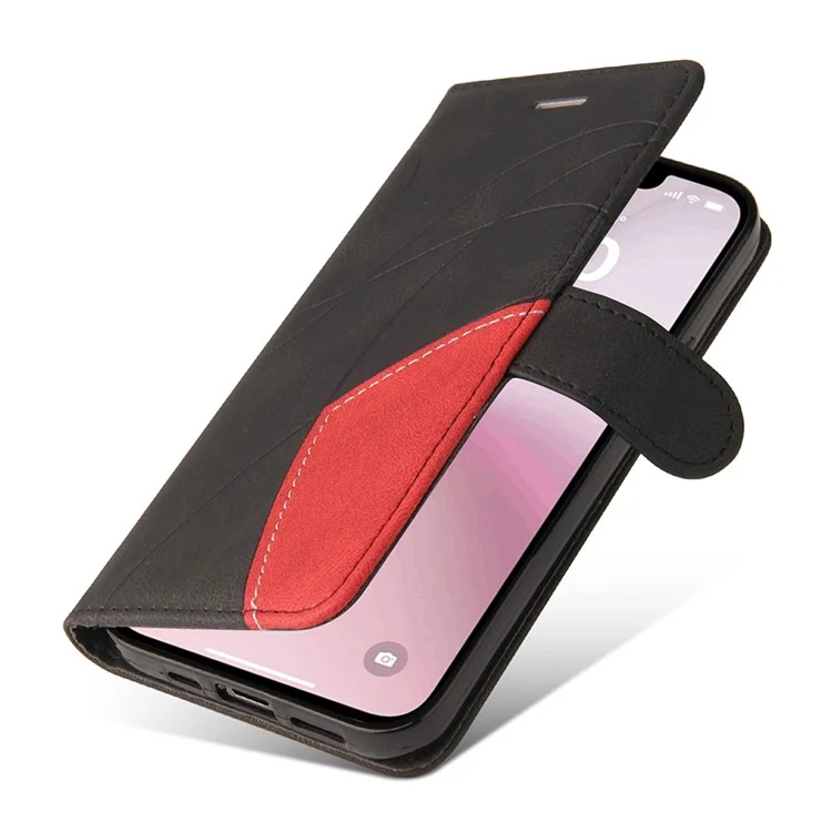 KT Leather Series-1 per iPhone SE (2024) Custodia del telefono Wallet Custodia in pelle Dual Color Splicing - Nero