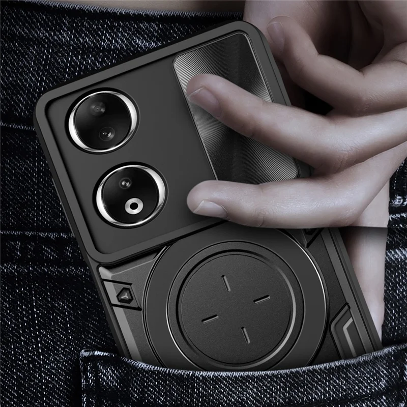 For Honor 90 Cover TPU+PC Phone Protective Shell Slide Camera Lid Kickstand Phone Case - Red