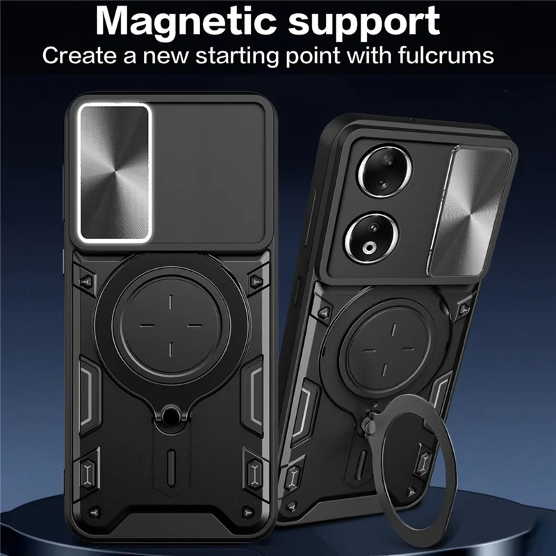 For Honor 90 Cover TPU+PC Phone Protective Shell Slide Camera Lid Kickstand Phone Case - Red