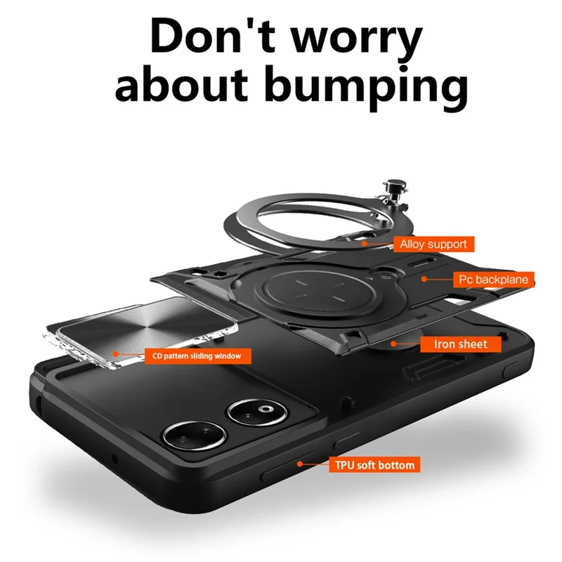 For Honor 90 Cover TPU+PC Phone Protective Shell Slide Camera Lid Kickstand Phone Case - Red