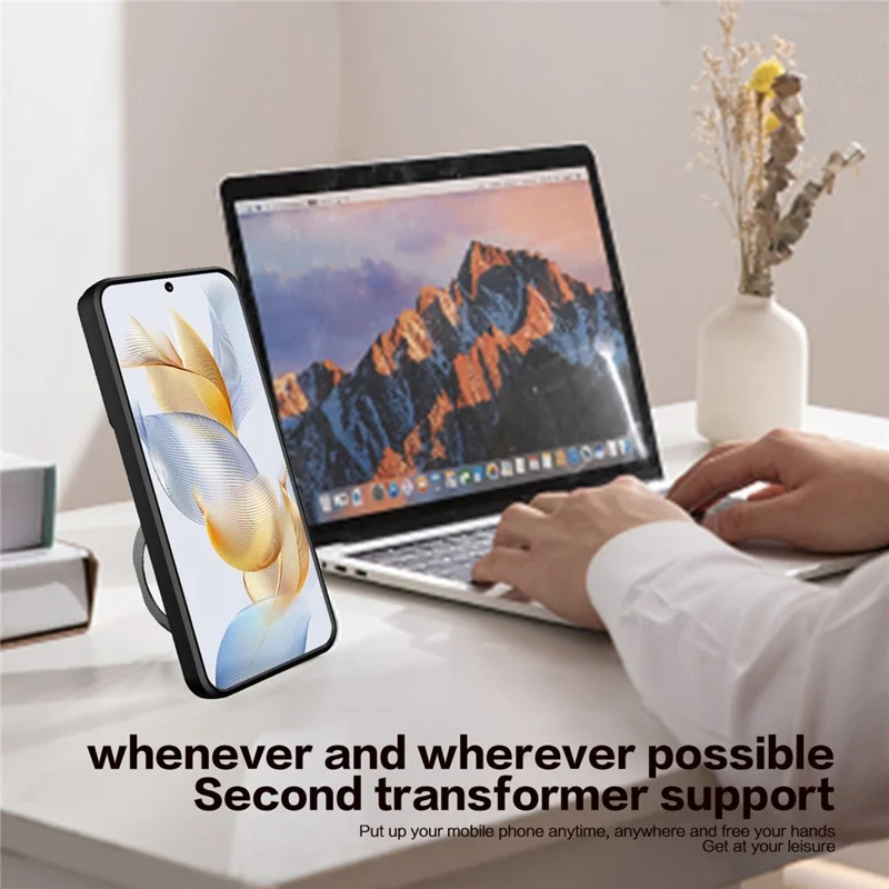 For Honor 90 Cover TPU+PC Phone Protective Shell Slide Camera Lid Kickstand Phone Case - Red