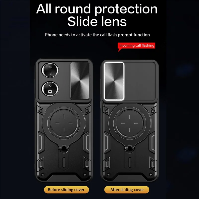 For Honor 90 Cover TPU+PC Phone Protective Shell Slide Camera Lid Kickstand Phone Case - Red