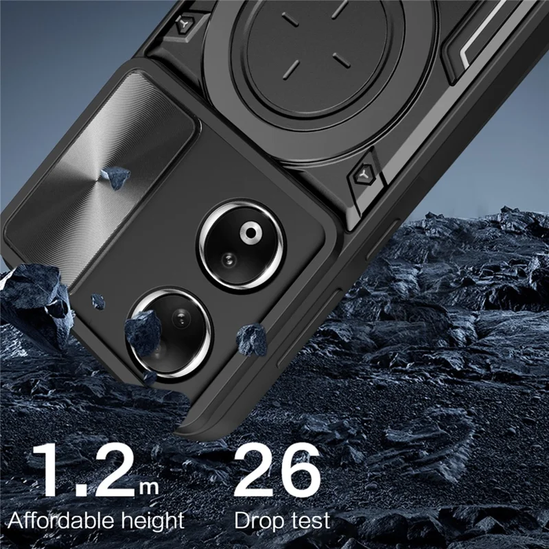 For Honor 90 Cover TPU+PC Phone Protective Shell Slide Camera Lid Kickstand Phone Case - Silver