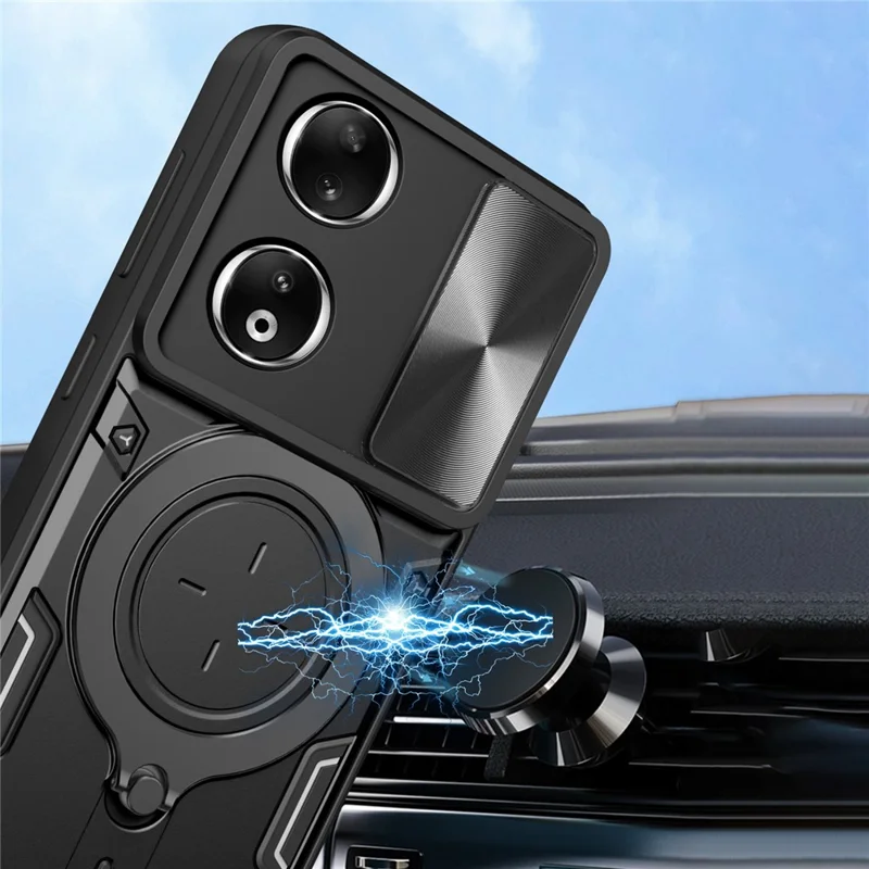 For Honor 90 Cover TPU+PC Phone Protective Shell Slide Camera Lid Kickstand Phone Case - Silver