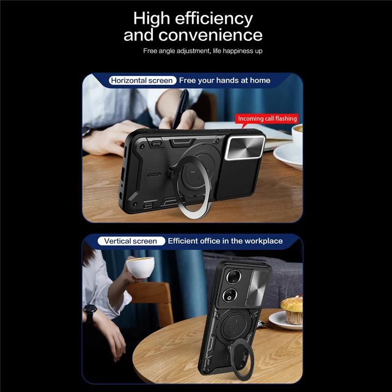 For Honor 90 Cover TPU+PC Phone Protective Shell Slide Camera Lid Kickstand Phone Case - Silver