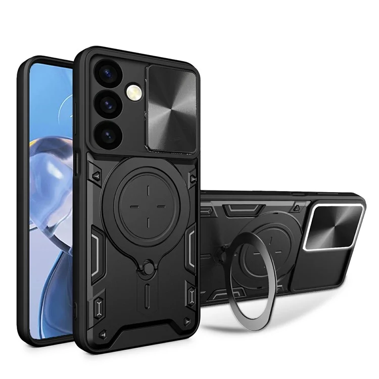 Pour Samsung Galaxy M34 5G Kickstand Case Slide Camera Lid TPU+PC Hybrid Phone Cover - Noir