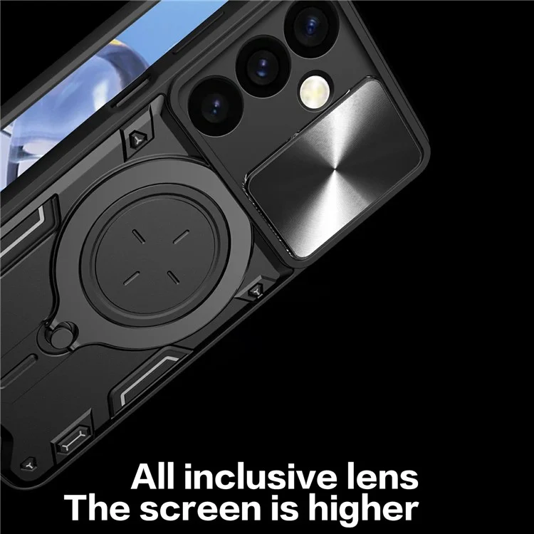 Pour Samsung Galaxy M34 5G Kickstand Case Slide Camera Lid TPU+PC Hybrid Phone Cover - Noir