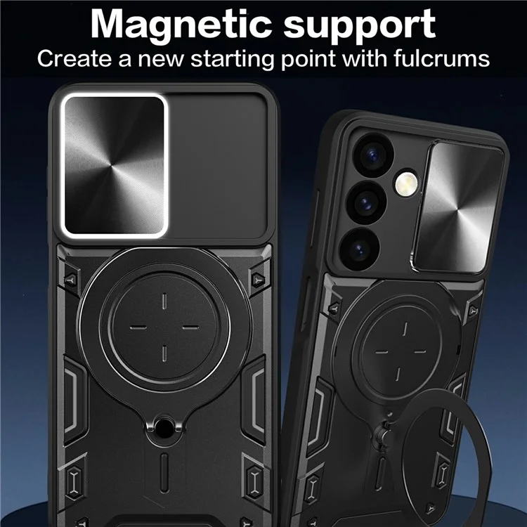 Pour Samsung Galaxy M34 5G Kickstand Case Slide Camera Lid TPU+PC Hybrid Phone Cover - Noir