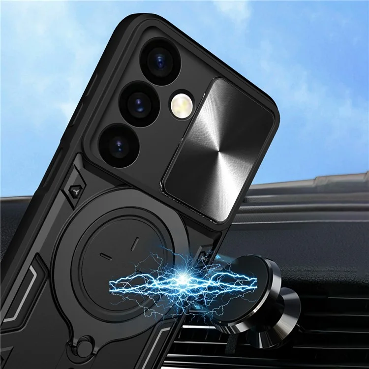 Pour Samsung Galaxy M34 5G Kickstand Case Slide Camera Lid TPU+PC Hybrid Phone Cover - Noir