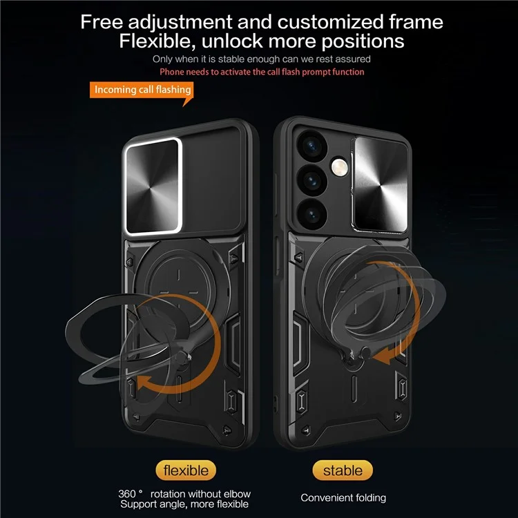 Pour Samsung Galaxy M34 5G Kickstand Case Slide Camera Lid TPU+PC Hybrid Phone Cover - Noir