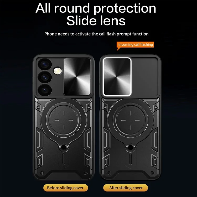 Pour Samsung Galaxy M34 5G Kickstand Case Slide Camera Lid TPU+PC Hybrid Phone Cover - Noir