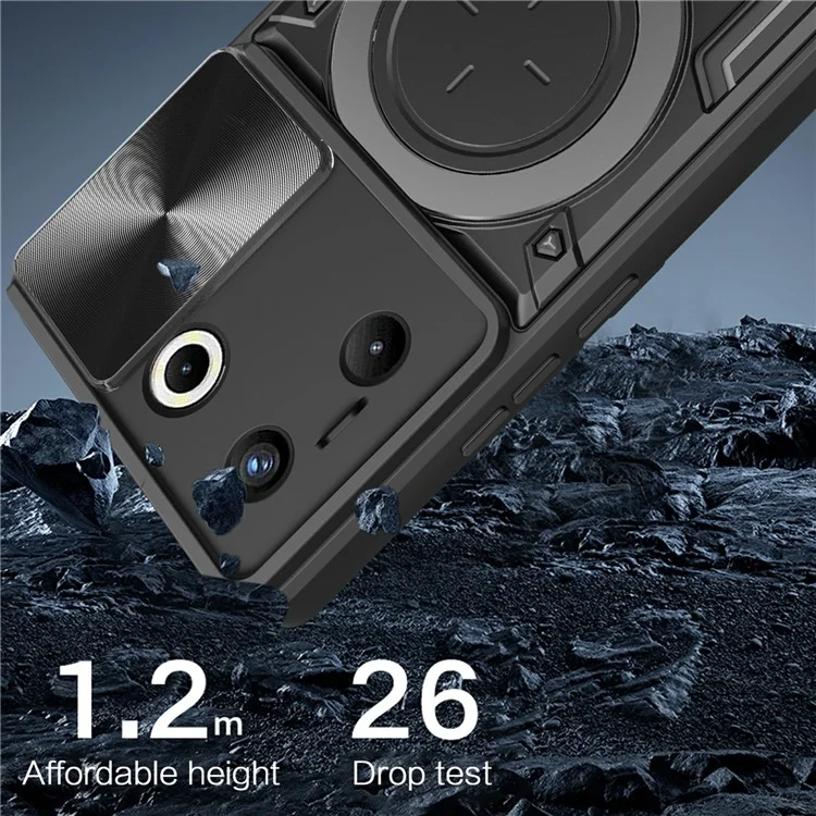 Für TECNO Camon 20 Pro 5G Hülle mit rotierendem Ständer, TPU+PC-Telefonabdeckung mit Schiebeobjektiv-Schutz - Schwarz