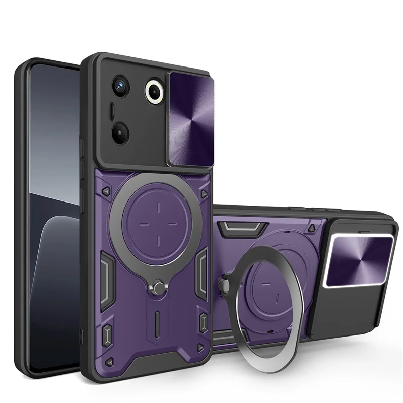 For TECNO Camon 20 Pro 5G Case Rotating Kickstand TPU+PC Phone Cover Slide Lens Protection - Purple