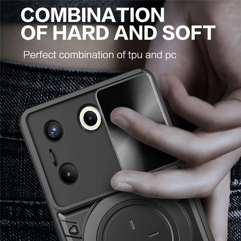 For TECNO Camon 20 Pro 5G Case Rotating Kickstand TPU+PC Phone Cover Slide Lens Protection - Purple