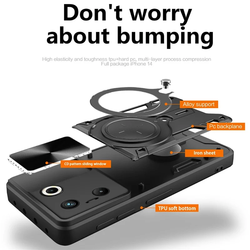 For TECNO Camon 20 Pro 5G Case Rotating Kickstand TPU+PC Phone Cover Slide Lens Protection - Purple