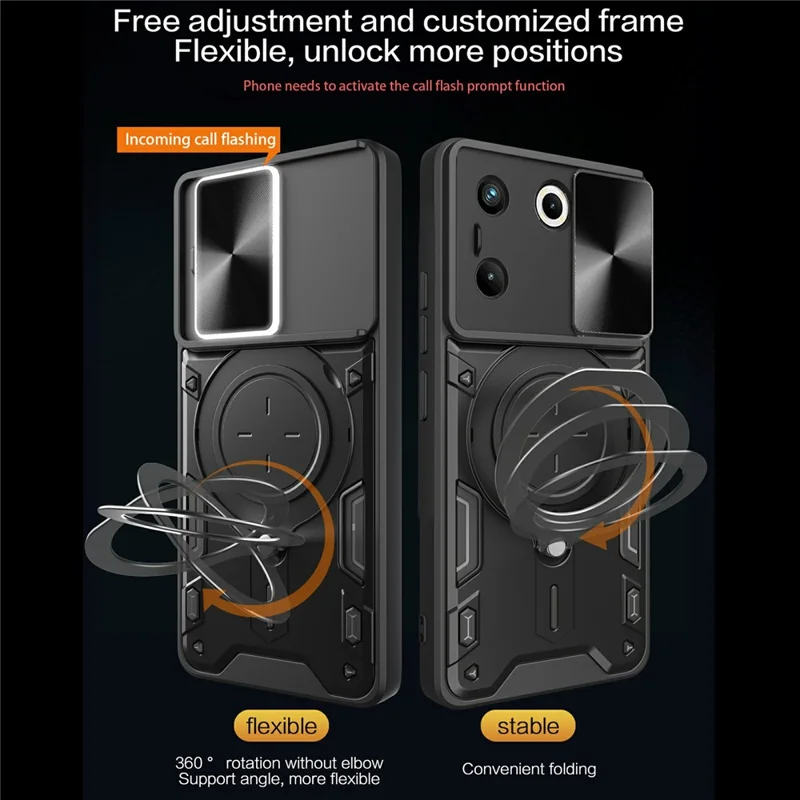 For TECNO Camon 20 Pro 5G Case Rotating Kickstand TPU+PC Phone Cover Slide Lens Protection - Purple