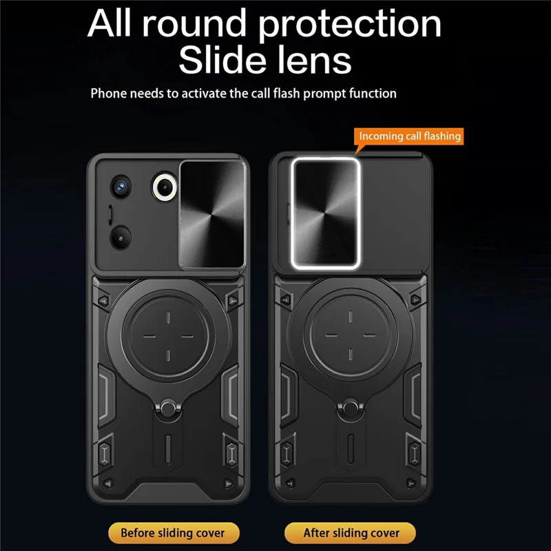 For TECNO Camon 20 Pro 5G Case Rotating Kickstand TPU+PC Phone Cover Slide Lens Protection - Purple