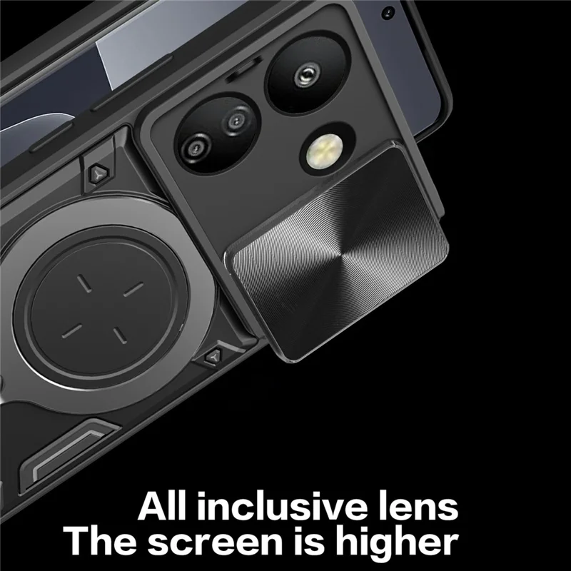 For Xiaomi Redmi 13C 4G / Poco C65 4G Case Slide Camera Lid TPU+PC Hybrid Phone Cover with Kickstand - Silver