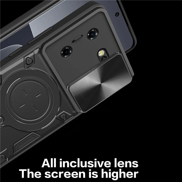 For TECNO Pova 5G Case Slide Camera Lid TPU+PC Phone Cover with Kickstand - Black