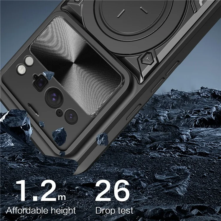 For Google Pixel 8 Pro Case Kickstand TPU+PC Phone Shell with Slide Lens Cover - Black
