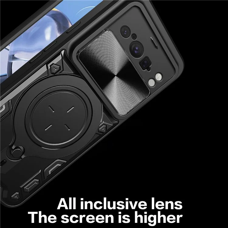 For Google Pixel 8 Pro Case Kickstand TPU+PC Phone Shell with Slide Lens Cover - Black