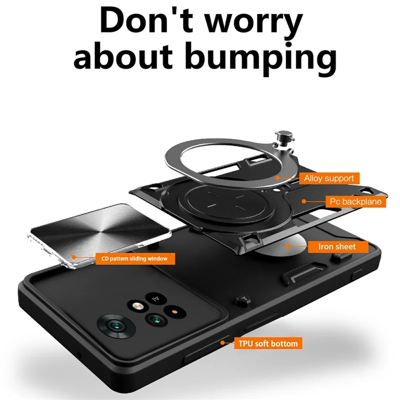 For Xiaomi Poco M4 Pro 4G Kickstand Case TPU+PC Phone Cover with Slide Lens Shield - Red