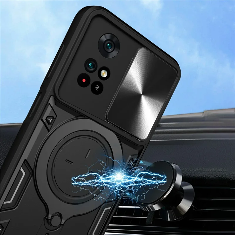 For Xiaomi Poco M4 Pro 4G Kickstand Case TPU+PC Phone Cover with Slide Lens Shield - Red