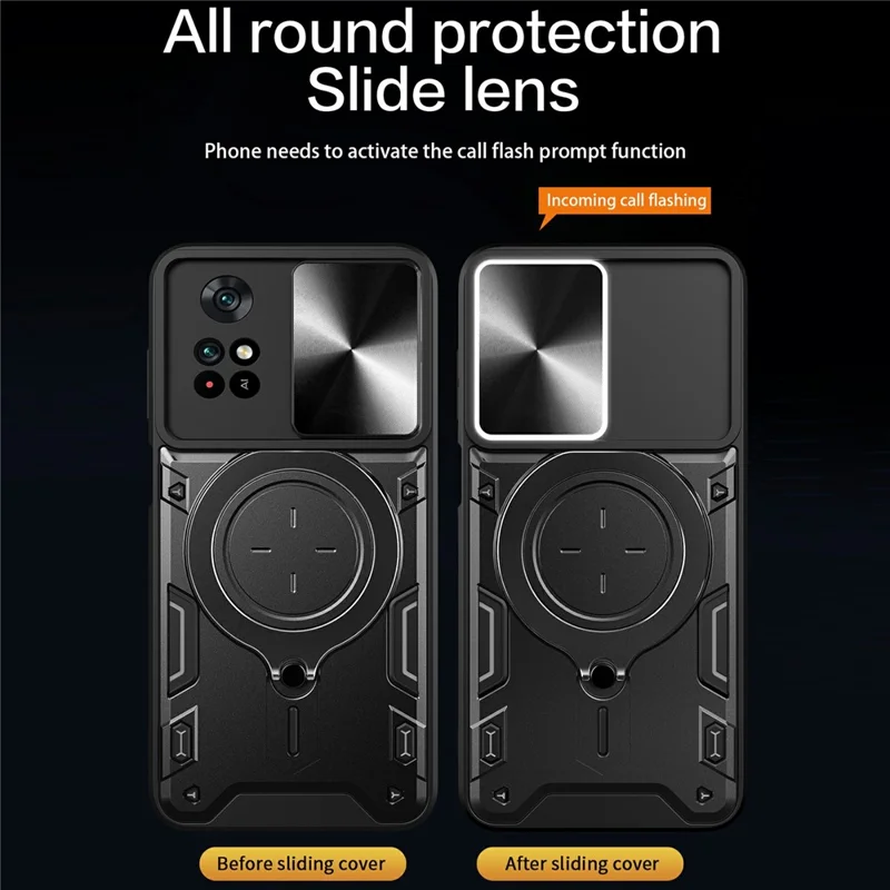 For Xiaomi Poco M4 Pro 4G Kickstand Case TPU+PC Phone Cover with Slide Lens Shield - Silver