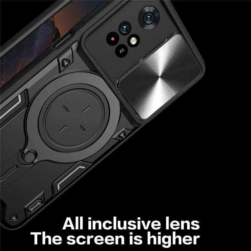 For Xiaomi Poco M4 Pro 4G Kickstand Case TPU+PC Phone Cover with Slide Lens Shield - Silver