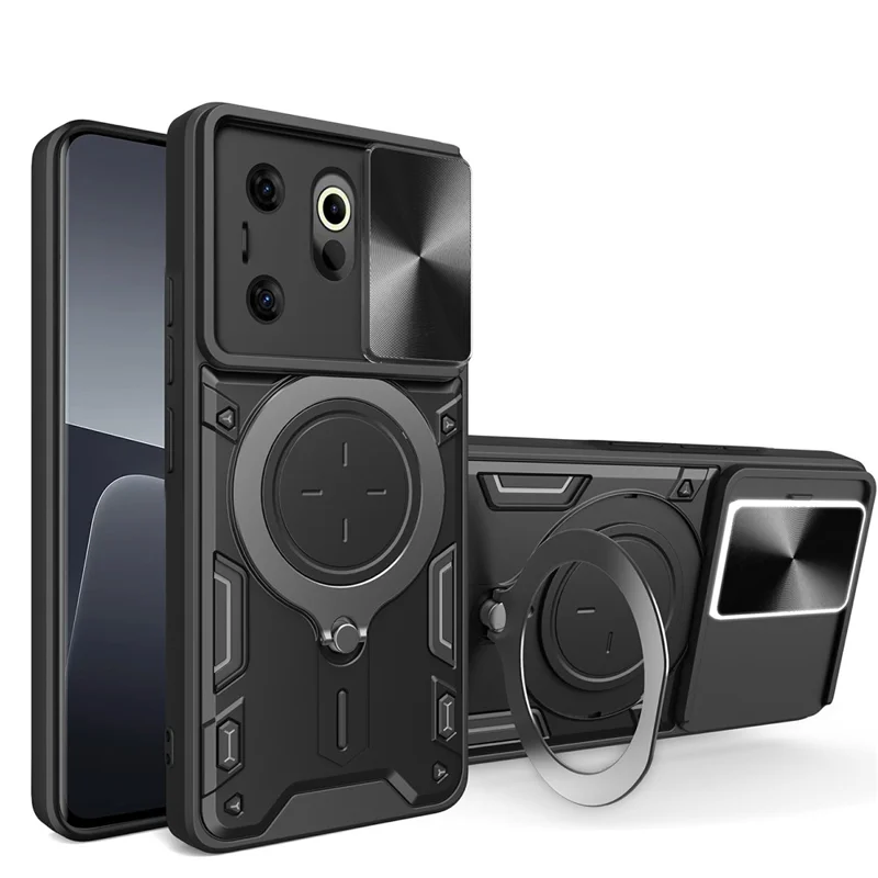 For TECNO Camon 20 Premier 5G Kickstand Case Slide Lens Cover TPU+PC Phone Shell - Black